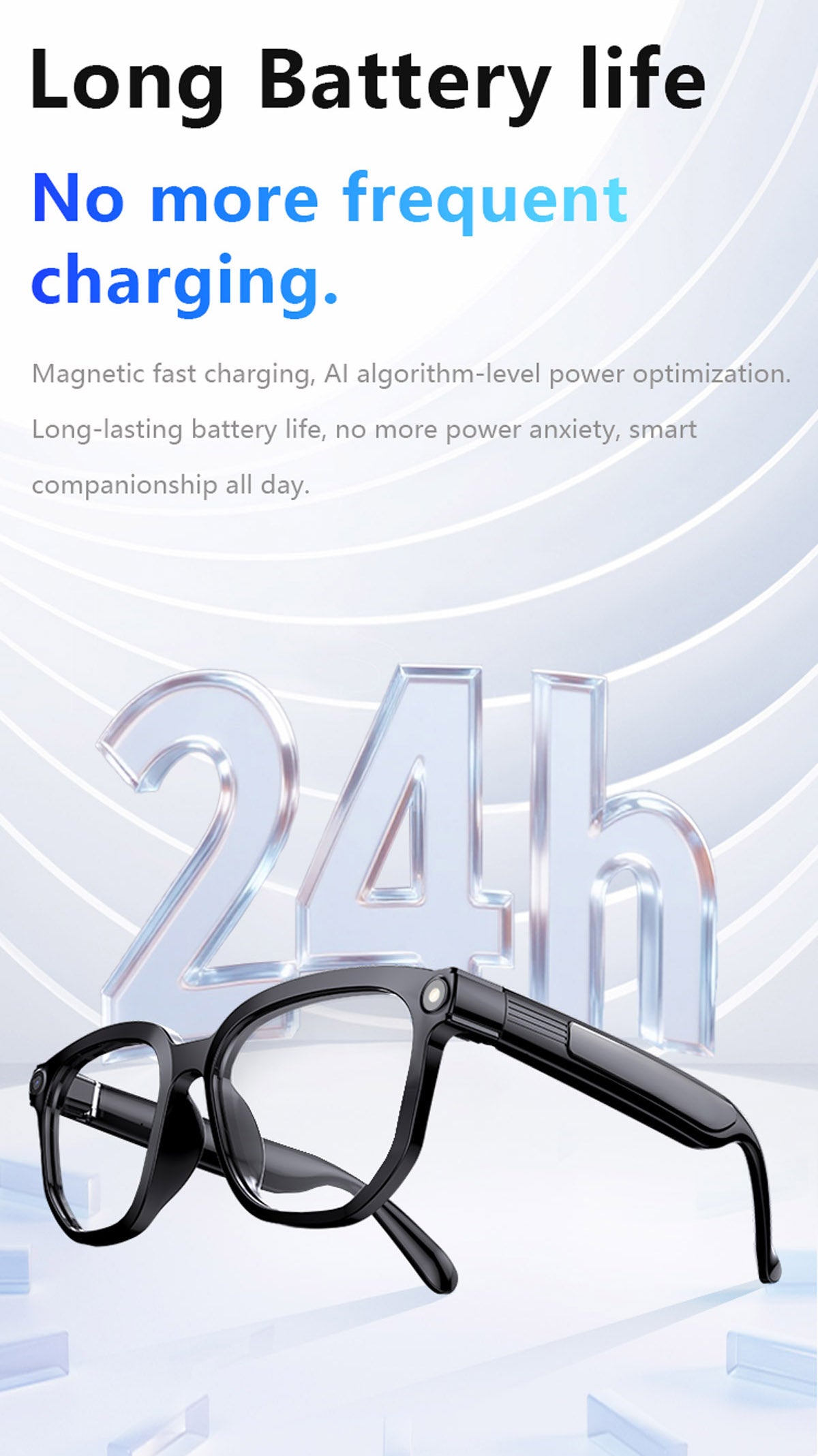 Ai106 Smart Glasses with Bluetooth and AI Translator Voice Control 6MP Camera WIFI Bluetooth Connectivity Touchscreen Real-time Translation
