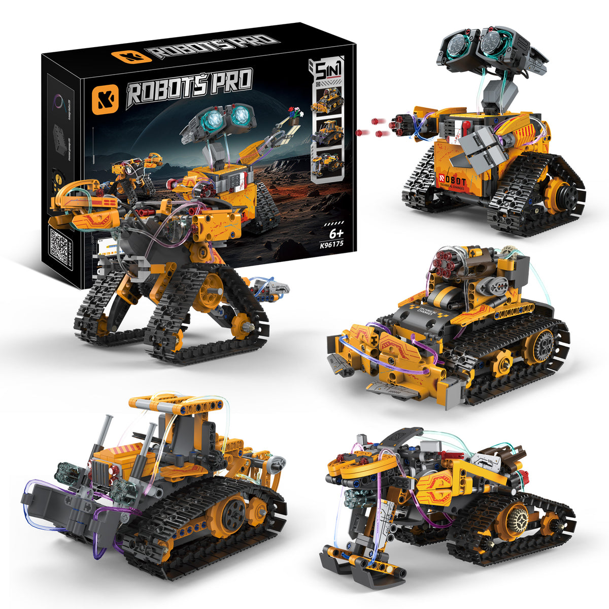 96175 5IN1 Robot Programming Building Blocks STEAM Education Five Model Change 2.4G APP Remote Gyroscope Path Mode Kids Interactive Learning Toy