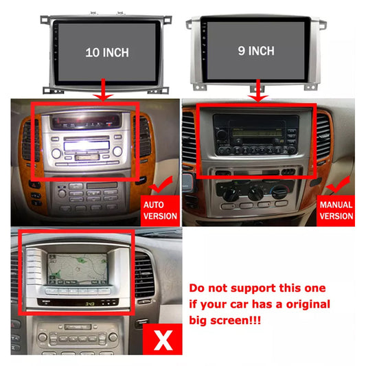 10 inch Android Car Navigation System for Toyota land cruiser 100 2005-2007 with Touch Screen, GPS, Bluetooth, WiFi, Apple CarPlay, Android Auto, Rear Camera Support, Smart Multimedia Player