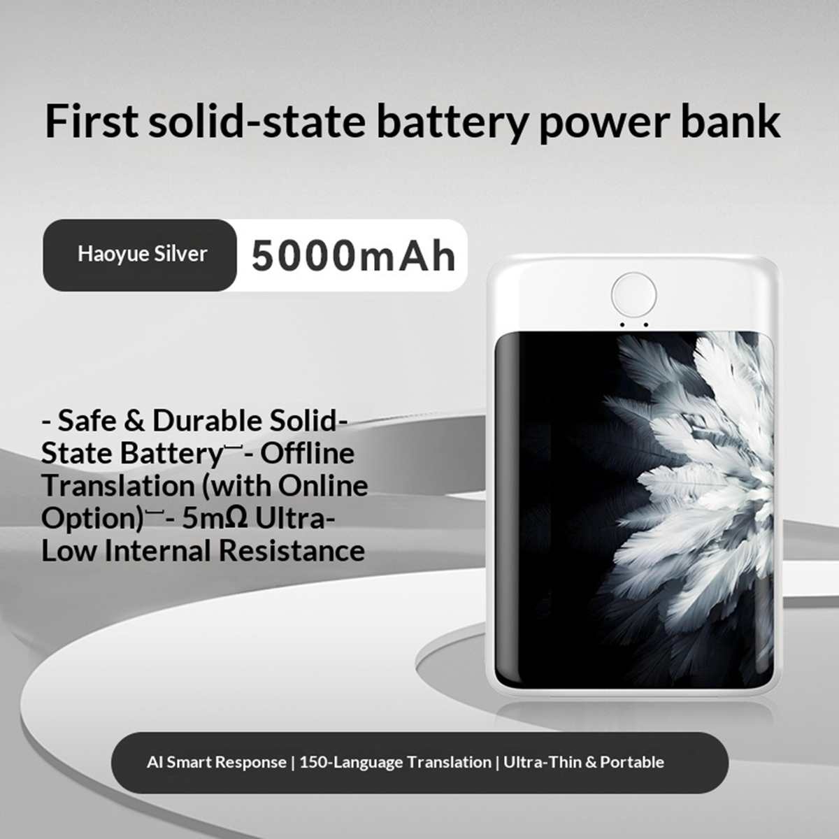 Ai1 Portable Power Bank 5000mAh with 20W Wireless Charger and AI Translator 136 Languages Support for iOS Android