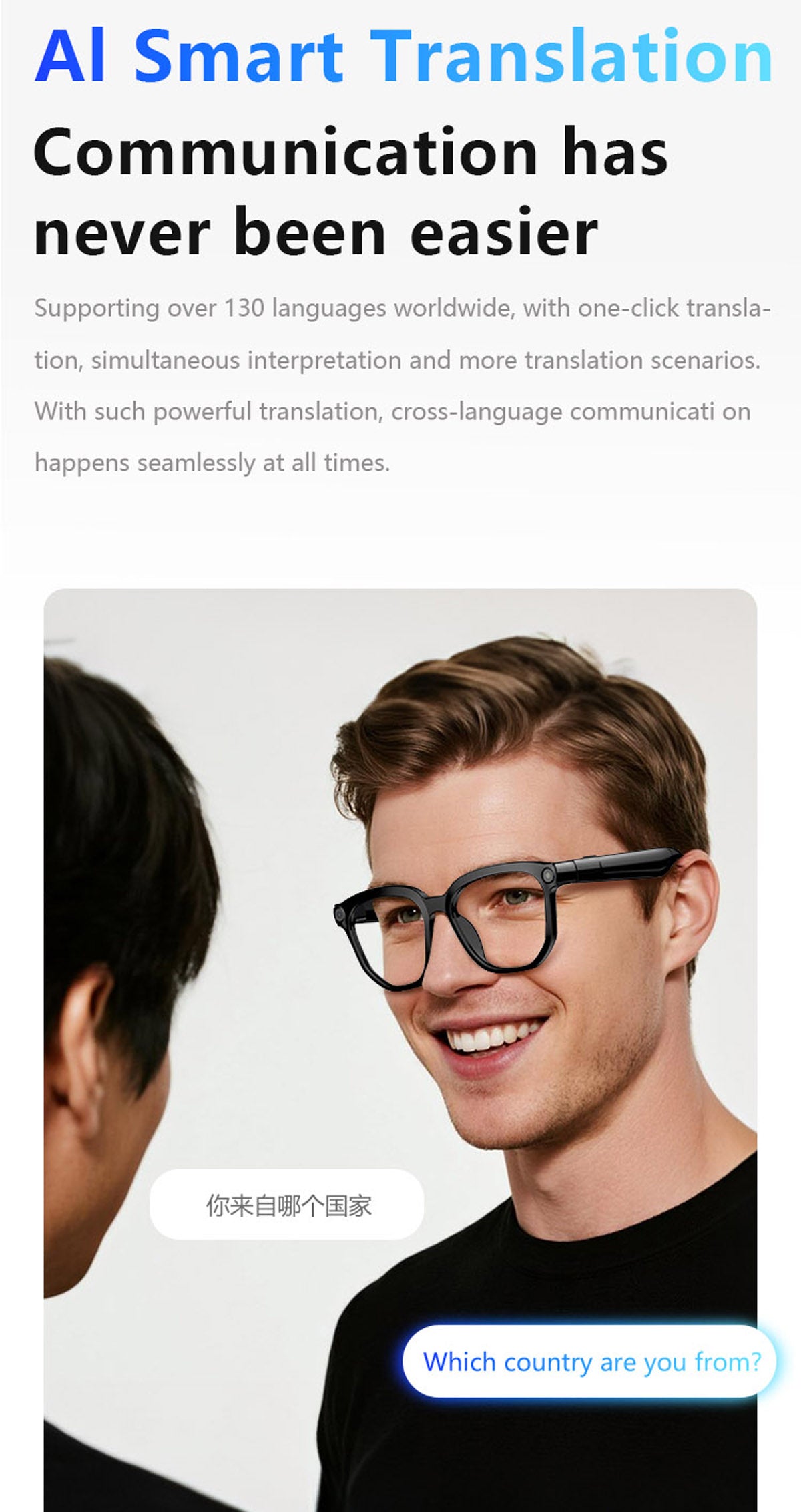Ai106 Smart Glasses with Bluetooth and AI Translator Voice Control 6MP Camera WIFI Bluetooth Connectivity Touchscreen Real-time Translation