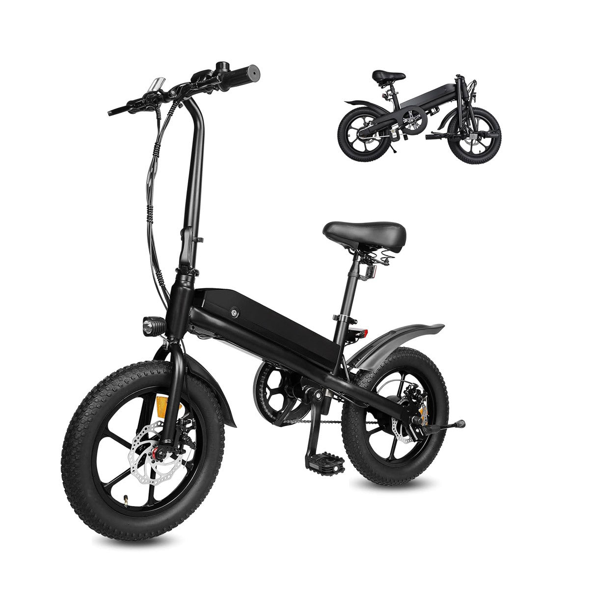 S5 16" x 2" Folding Electric Bike 500W Peak Motor Adult Portable Ebike Lithium Battery City Commuter Bicycle Foldable Design
