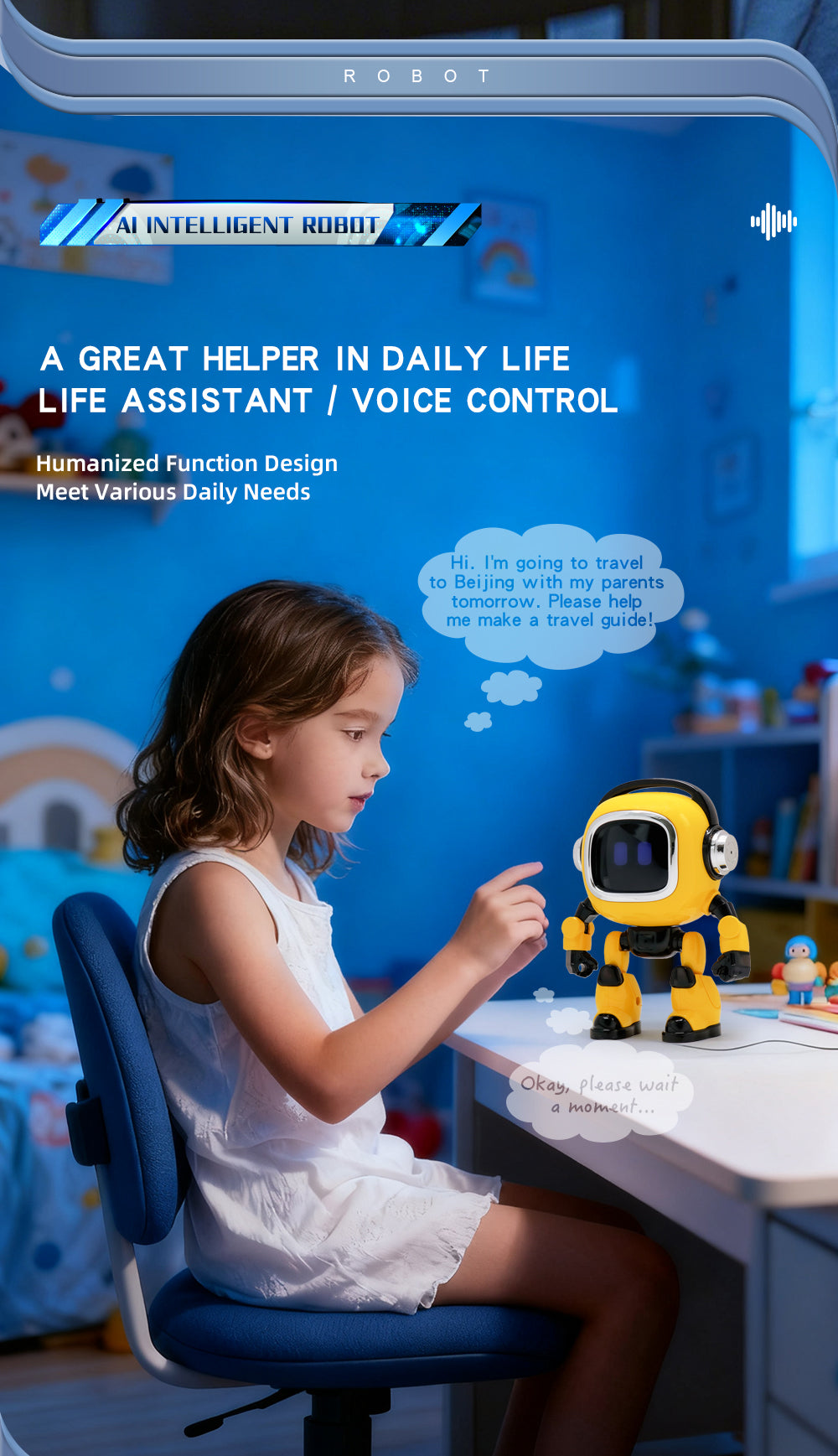 AI04 DOBI Intelligent Dialogue Robot Large Model Voice Interaction Science Education Learning Support Kids Companion Home Decor Interactive Toy