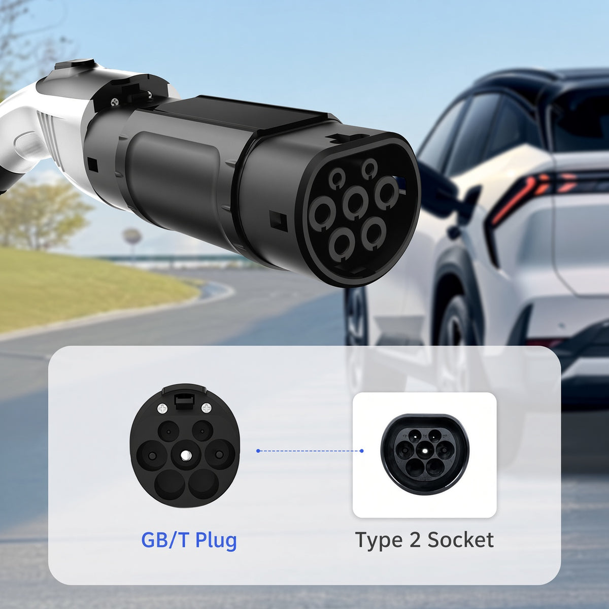 GB/T-T2 Portable Conversion Adapter for New Energy Vehicles AC380V Max 32A IP55 Plug and Play