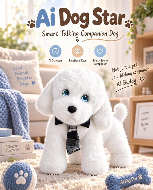 Aomi AI Smart Toy Conversation Plush Dog White 10cm Kids Companion Home Decor Interactive Toy Learning Support Large Model Voice Wake-Up Age 7-14