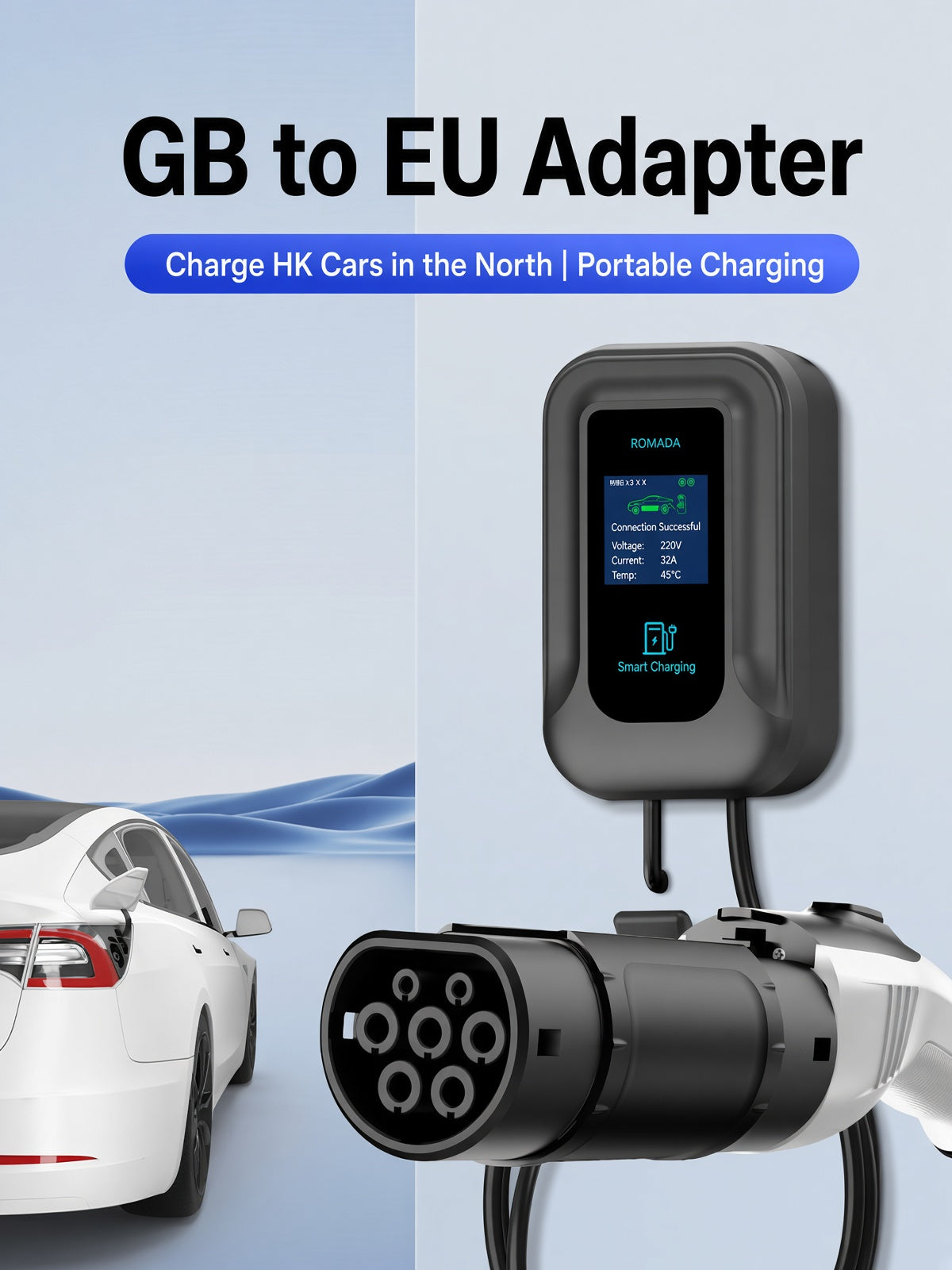 GB/T-T2 Portable Conversion Adapter for New Energy Vehicles AC380V Max 32A IP55 Plug and Play