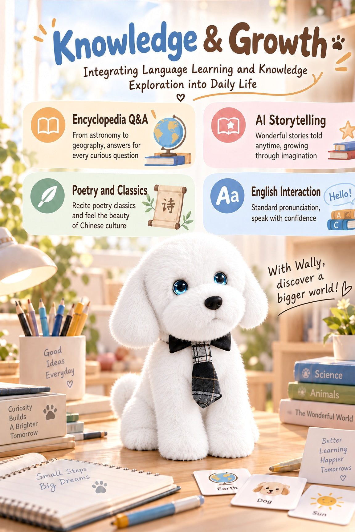 Aomi AI Smart Toy Conversation Plush Dog White 10cm Kids Companion Home Decor Interactive Toy Learning Support Large Model Voice Wake-Up Age 7-14