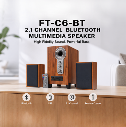 FT-C6BT Bluetooth Multimedia Speaker USB Powered 2.1 Channel Desktop Speaker with Remote Control