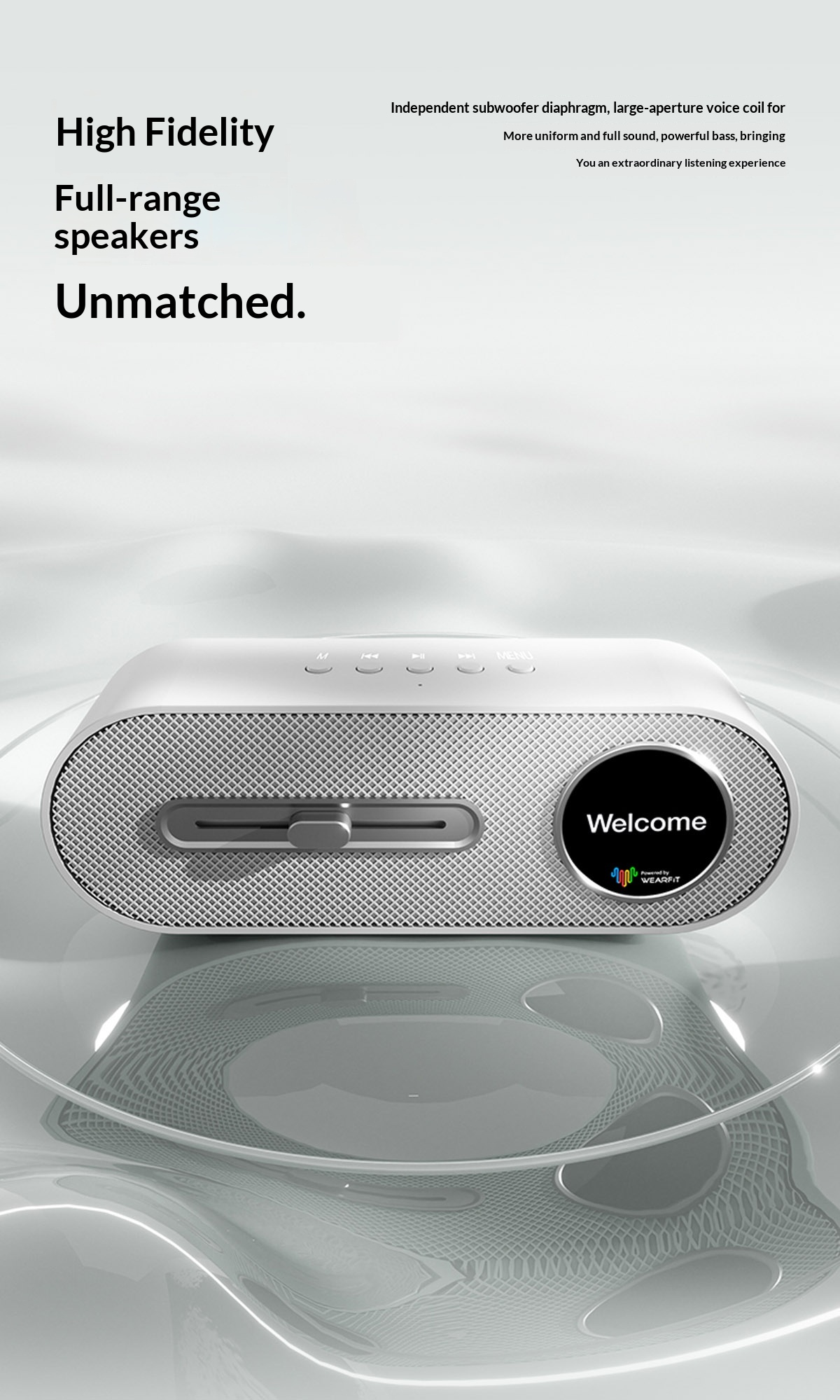 JY78 Pro AI Smart Speaker with TF Card USB Playback AUX Wired Connection Sleep Noise One Click Translation Voice Translator Music Notification Alerts Alarm Find Phone Wearfit AI Voice Memo Weather Calendar Wake Up Phone Voice Assistant FM Radio