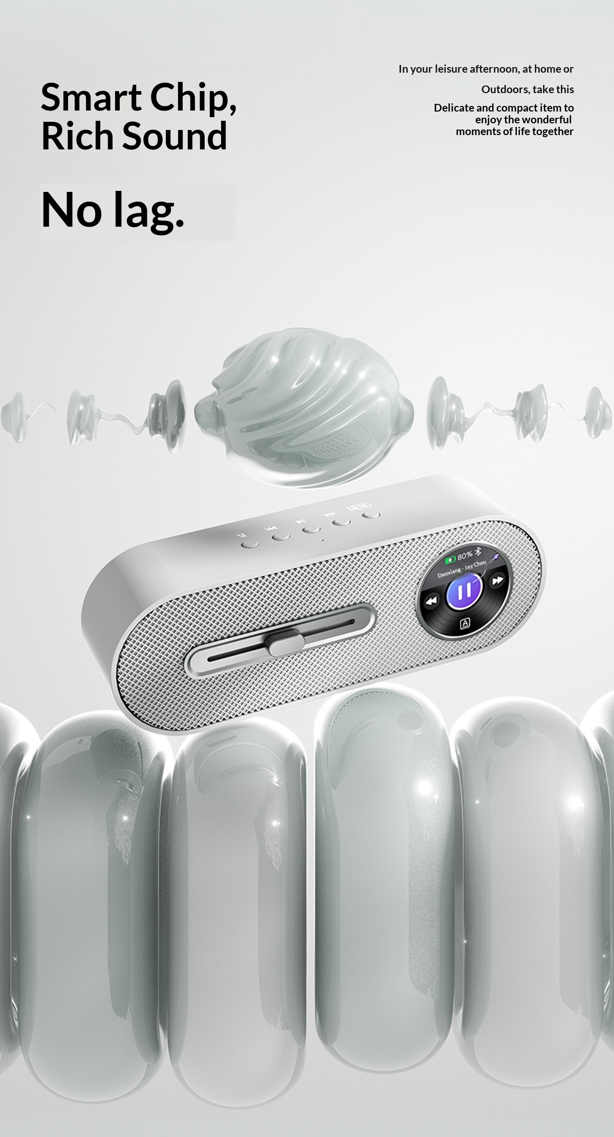 JY78 Pro AI Smart Speaker with TF Card USB Playback AUX Wired Connection Sleep Noise One Click Translation Voice Translator Music Notification Alerts Alarm Find Phone Wearfit AI Voice Memo Weather Calendar Wake Up Phone Voice Assistant FM Radio