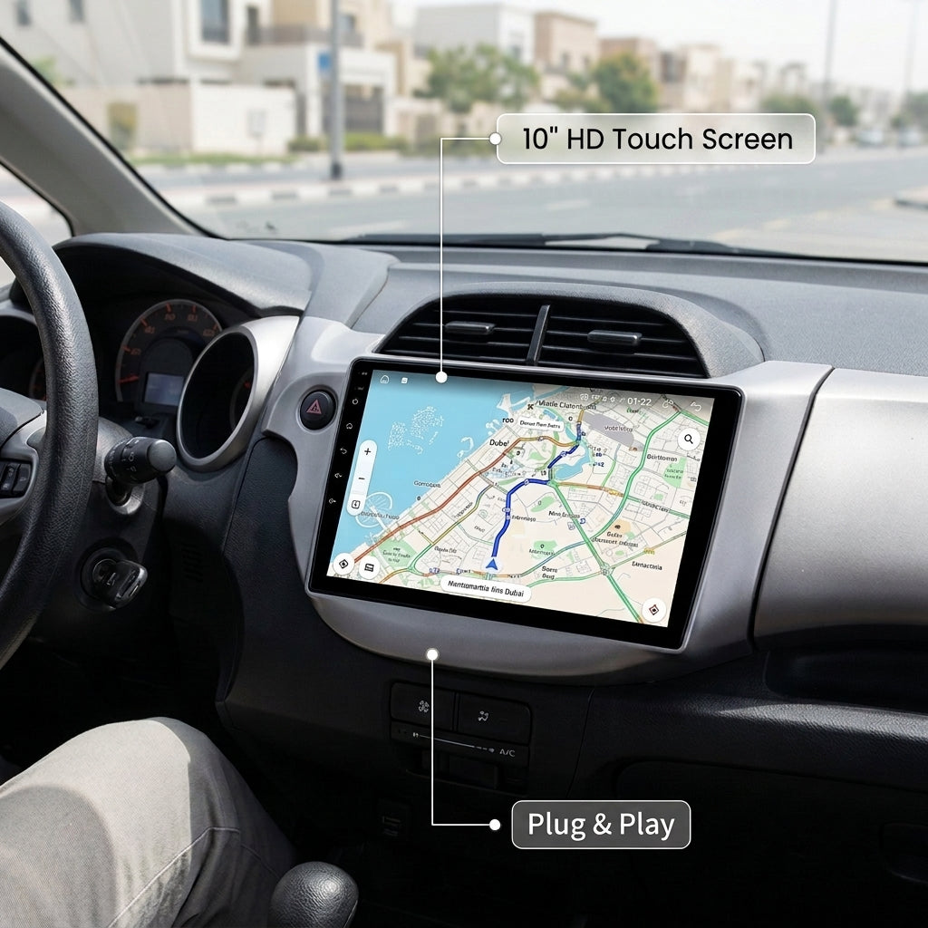 10 inch Android Car Navigation System for Honda fit 2008-2013 LHD with Touch Screen, GPS, Bluetooth, WiFi, Apple CarPlay, Android Auto, Rear Camera Support, Smart Multimedia Player