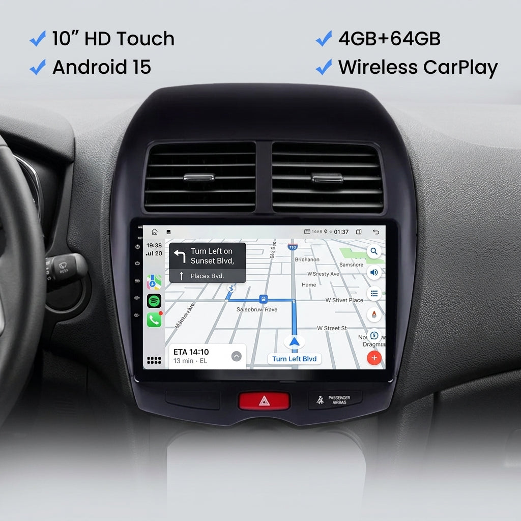 Android Car Navigation System for Mitsubishi  ASX 2013-2018 with Touch Screen, GPS, Bluetooth, WiFi, Apple CarPlay, Android Auto, Rear Camera Support, Smart Multimedia Player