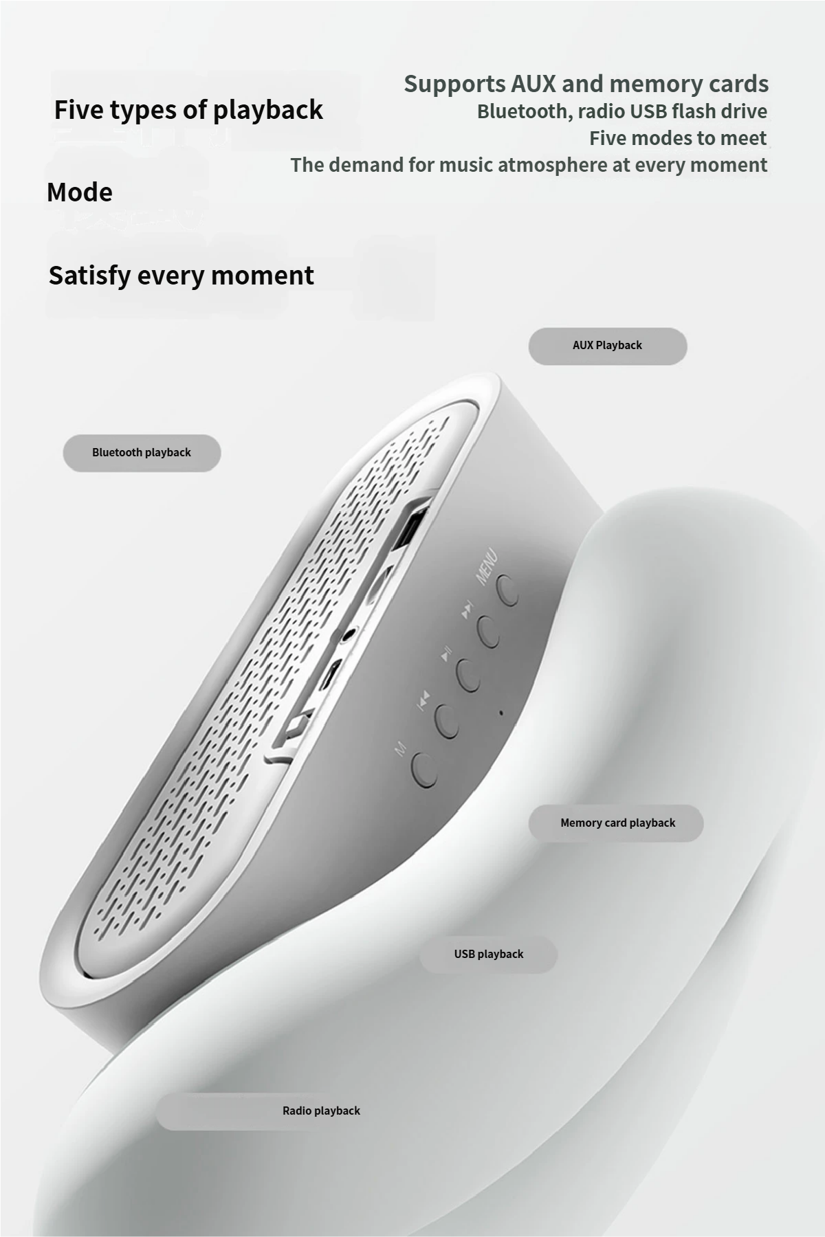 JY78 Pro AI Smart Speaker with TF Card USB Playback AUX Wired Connection Sleep Noise One Click Translation Voice Translator Music Notification Alerts Alarm Find Phone Wearfit AI Voice Memo Weather Calendar Wake Up Phone Voice Assistant FM Radio