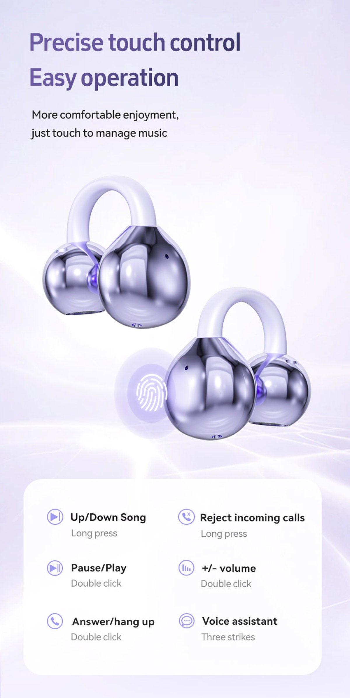 M108 Wireless Open End Earphones Bluetooth 5.4 Headphones Noise Cancelling Comfort Fit 72H Playtime Dolby Atmos Gaming