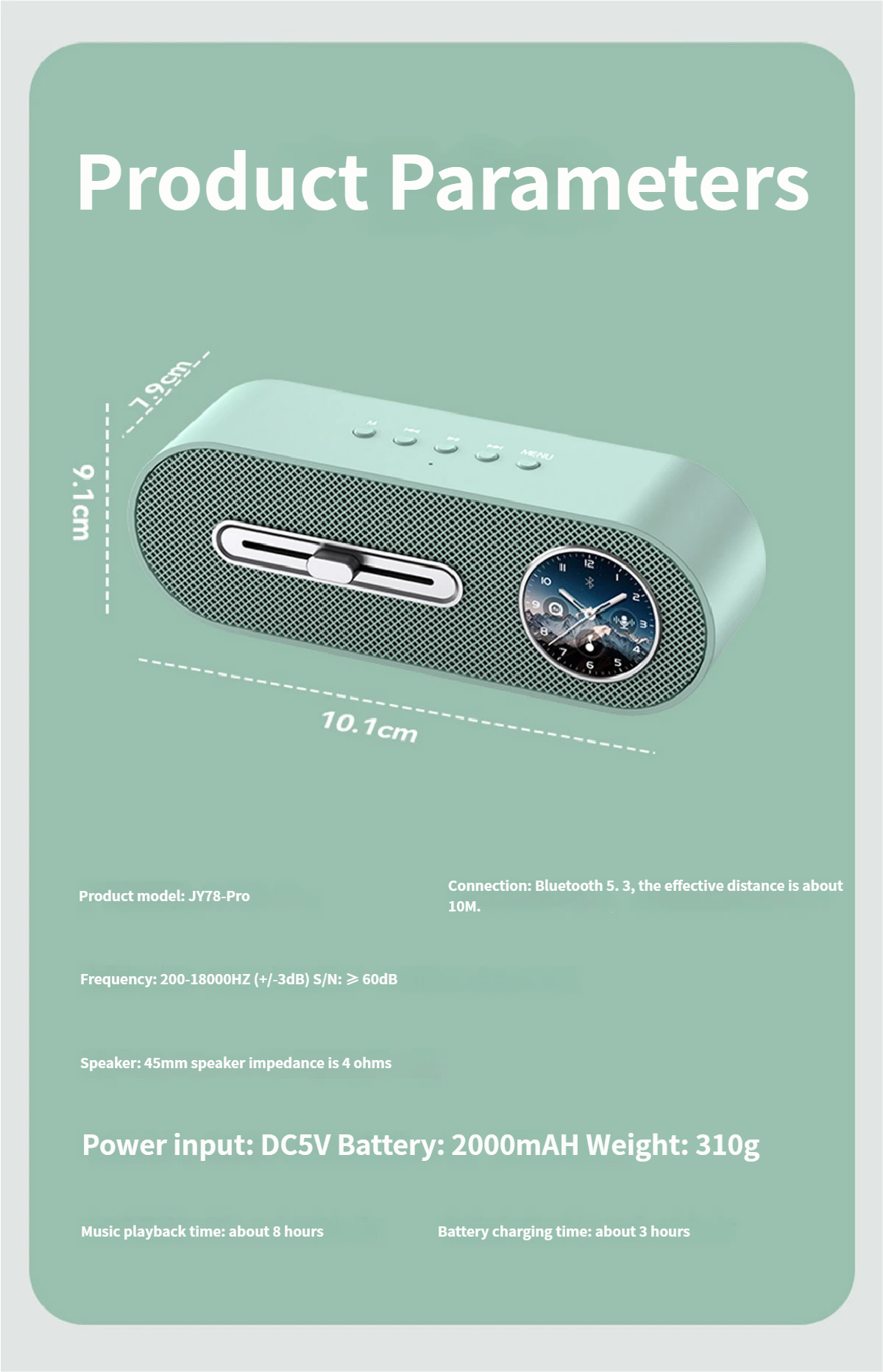 JY78 Pro AI Smart Speaker with TF Card USB Playback AUX Wired Connection Sleep Noise One Click Translation Voice Translator Music Notification Alerts Alarm Find Phone Wearfit AI Voice Memo Weather Calendar Wake Up Phone Voice Assistant FM Radio