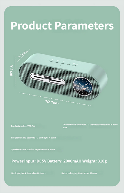 JY78 Pro AI Smart Speaker with TF Card USB Playback AUX Wired Connection Sleep Noise One Click Translation Voice Translator Music Notification Alerts Alarm Find Phone Wearfit AI Voice Memo Weather Calendar Wake Up Phone Voice Assistant FM Radio