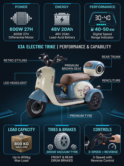X3A Electric City Bicycle, Max Speed 25km/h, 600W, 48V20Ah Battery