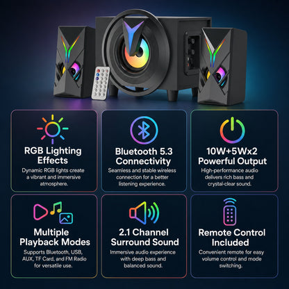 K10-9005ACBT 2.1 Channel Multimedia Bluetooth Speaker 10W+5Wx2 USB Powered RGB Light