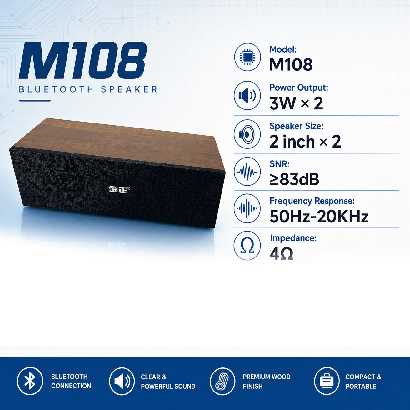 M108 Desktop Bluetooth Speaker USB Powered Dual Speaker Portable Audio System Digital Display
