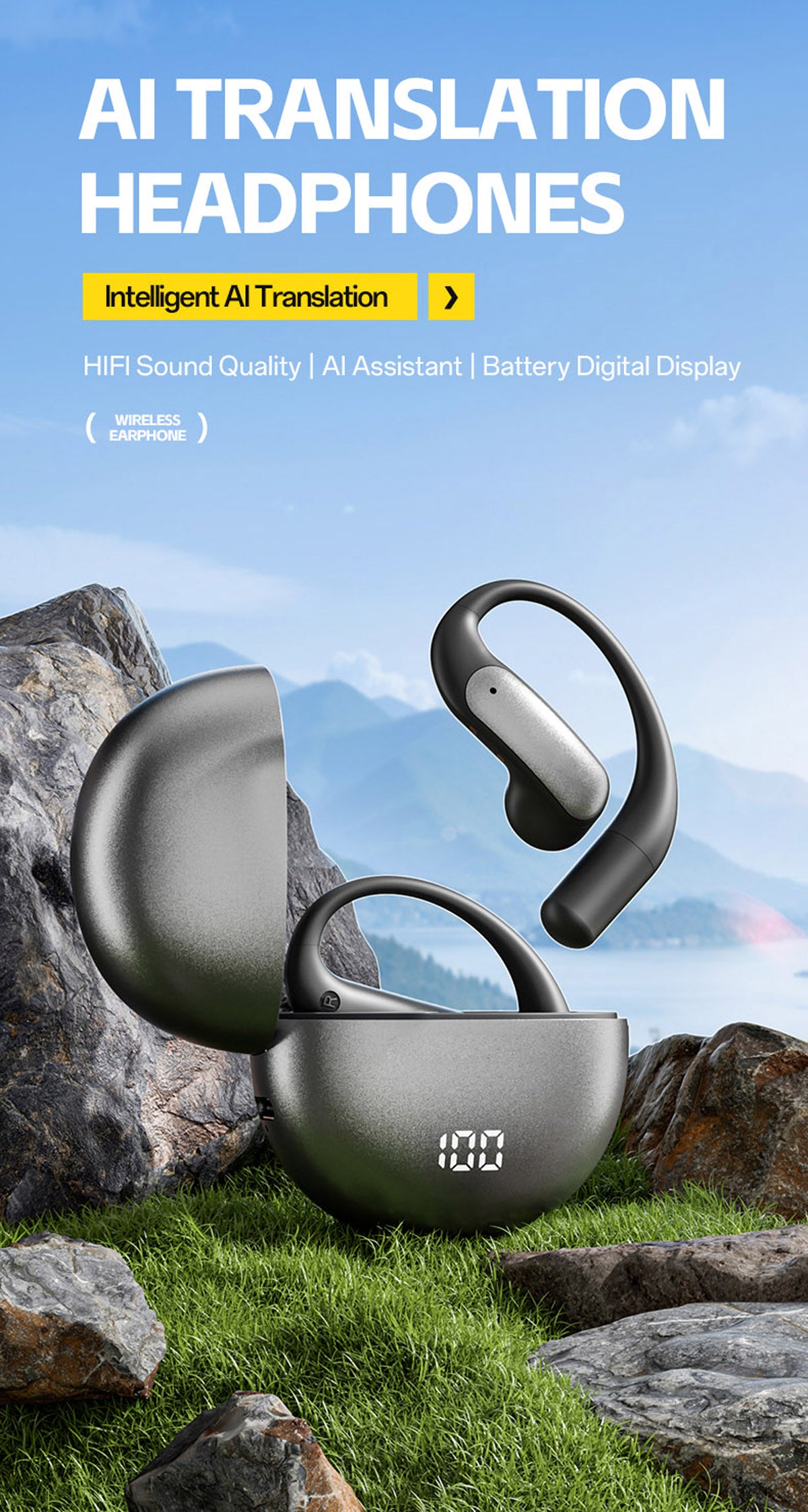 M118 AI Translator Earbuds, Simultaneous Interpretation, Instant Multi-Countries Translation, Bluetooth Wireless