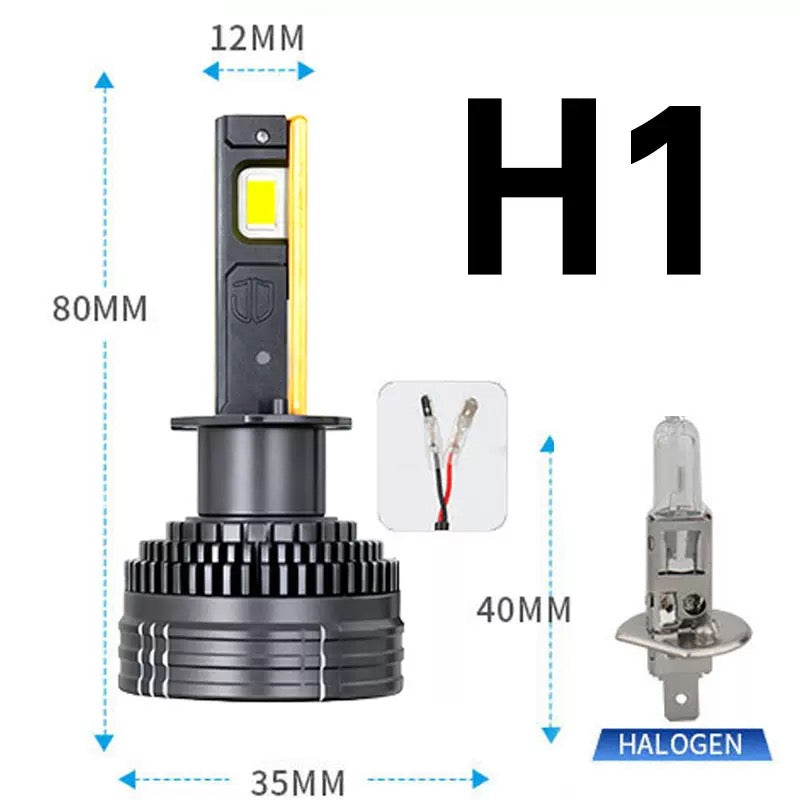 LED Car Bulb H1 H7 H11 9005 H4 6500K White Light Headlight Upgrade 80W to 130W Aviation Aluminum Cooling