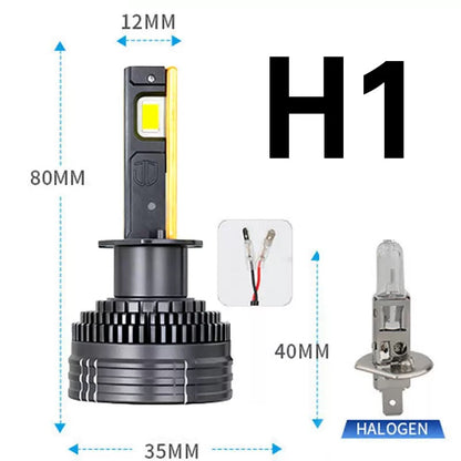 LED Car Bulb H1 H7 H11 9005 H4 6500K White Light Headlight Upgrade 80W to 130W Aviation Aluminum Cooling