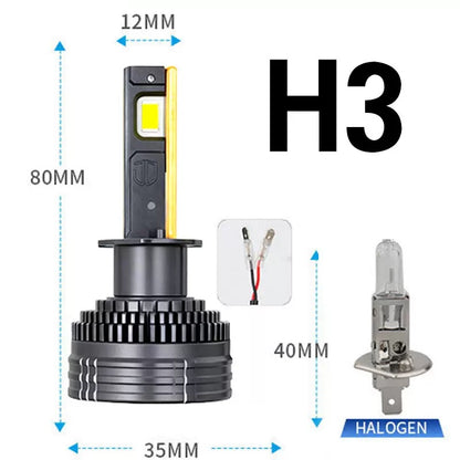 LED Car Bulb H1 H7 H11 9005 H4 6500K White Light Headlight Upgrade 80W to 130W Aviation Aluminum Cooling