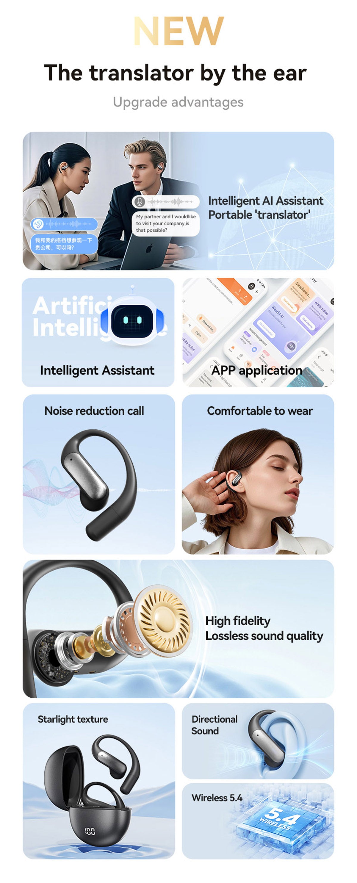 M118 AI Translator Earbuds, Simultaneous Interpretation, Instant Multi-Countries Translation, Bluetooth Wireless