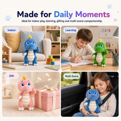 AI Plush Toy Vera Dinosaur AI Smart Plush Toy for Kids ChatGPT AI Companion Robot 69 Languages Voice Interaction Storytelling Learning Assistant Emotional Support Dinosaur Toy Birthday Gift