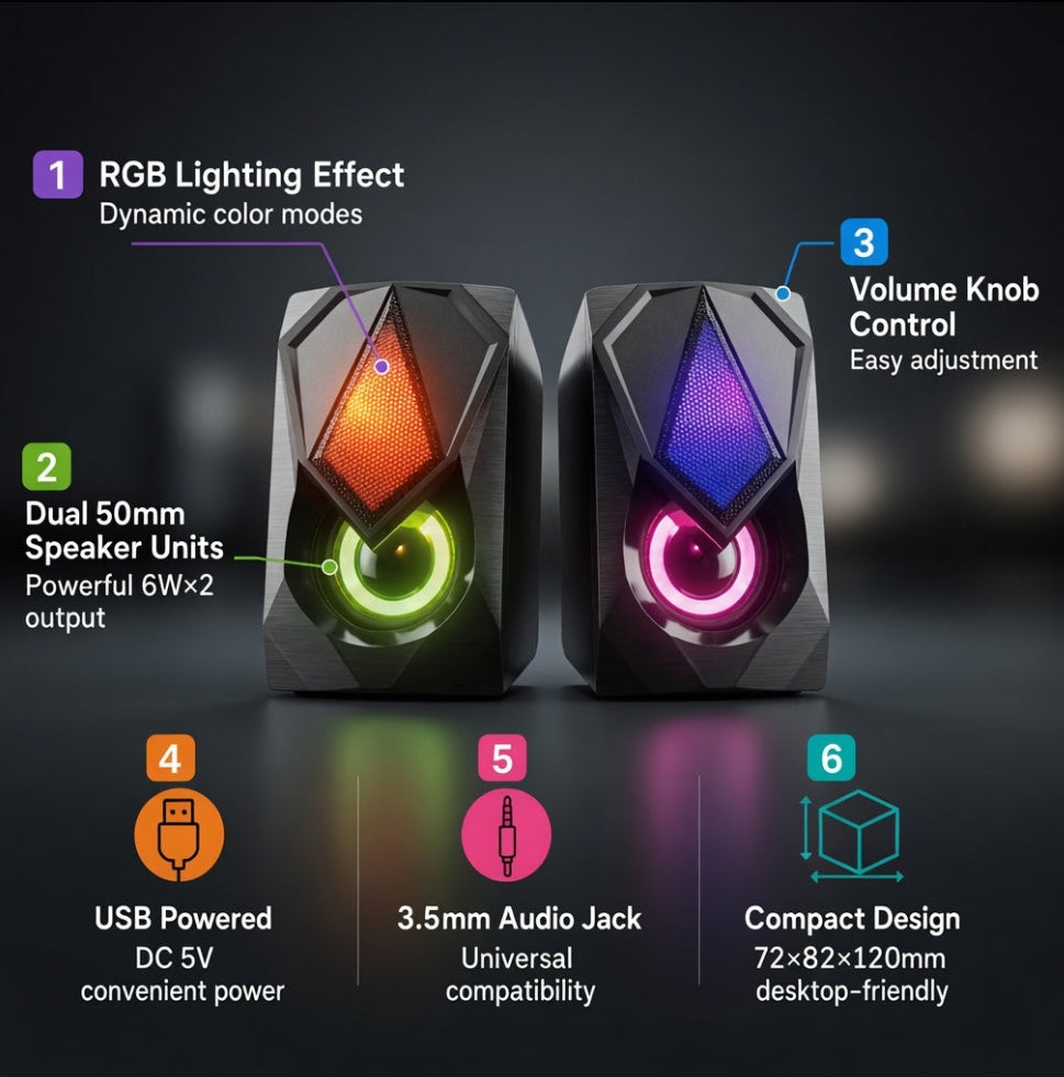 FT-169 MINI 2.0 USB Desktop Speaker Dual Speaker RGB Lighting Multimedia Computer Speaker
