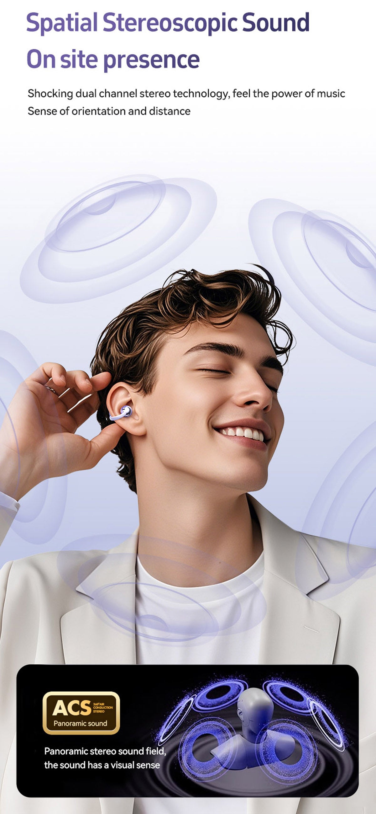 M108 Wireless Open End Earphones Bluetooth 5.4 Headphones Noise Cancelling Comfort Fit 72H Playtime Dolby Atmos Gaming