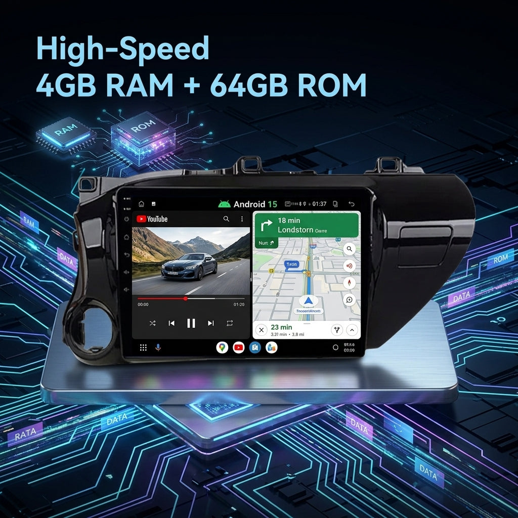 Smart Android Car Stereo System for Toyota Hilux 2013-2018 with GPS Navigation, Bluetooth 5.0, Dual WiFi, Wireless CarPlay, Android Auto, 4K Video, Rear Camera Support