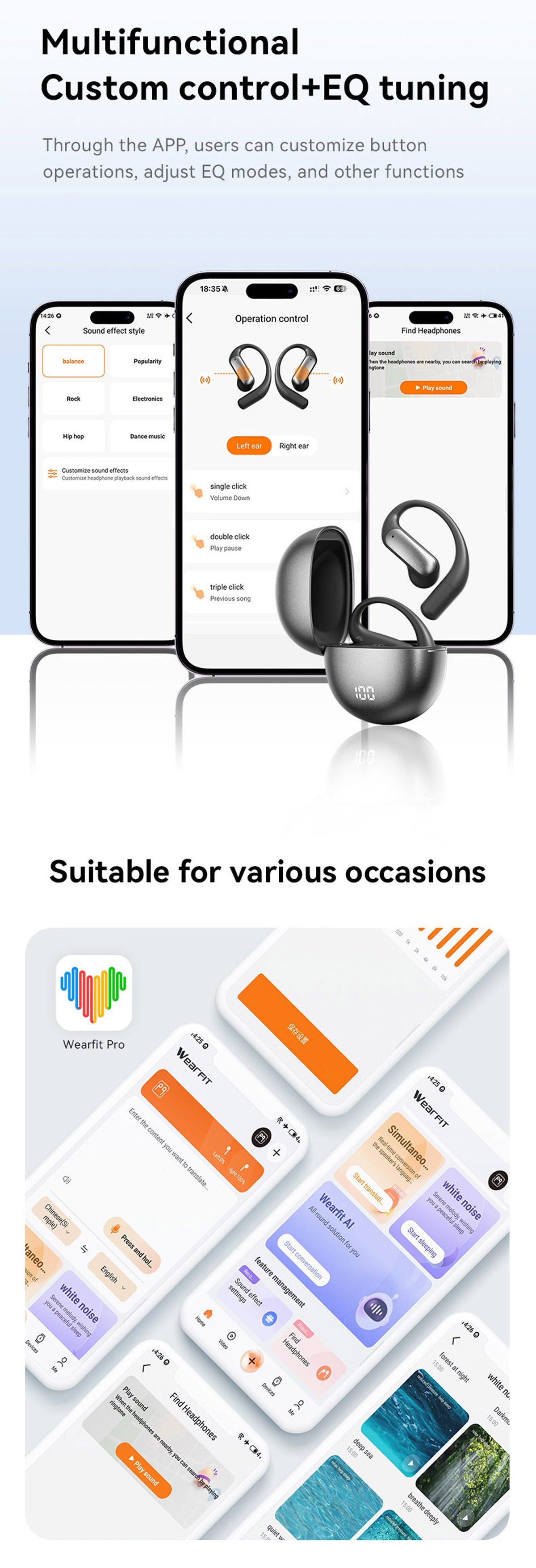 M118 AI Translator Earbuds, Simultaneous Interpretation, Instant Multi-Countries Translation, Bluetooth Wireless