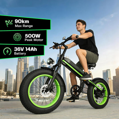 S5-20 InchX4 Wide tires Folding Electric Bicycle 500W Motor 36V Removable Battery Wheels Dual Disc Brake LED Light Urban Use Mode