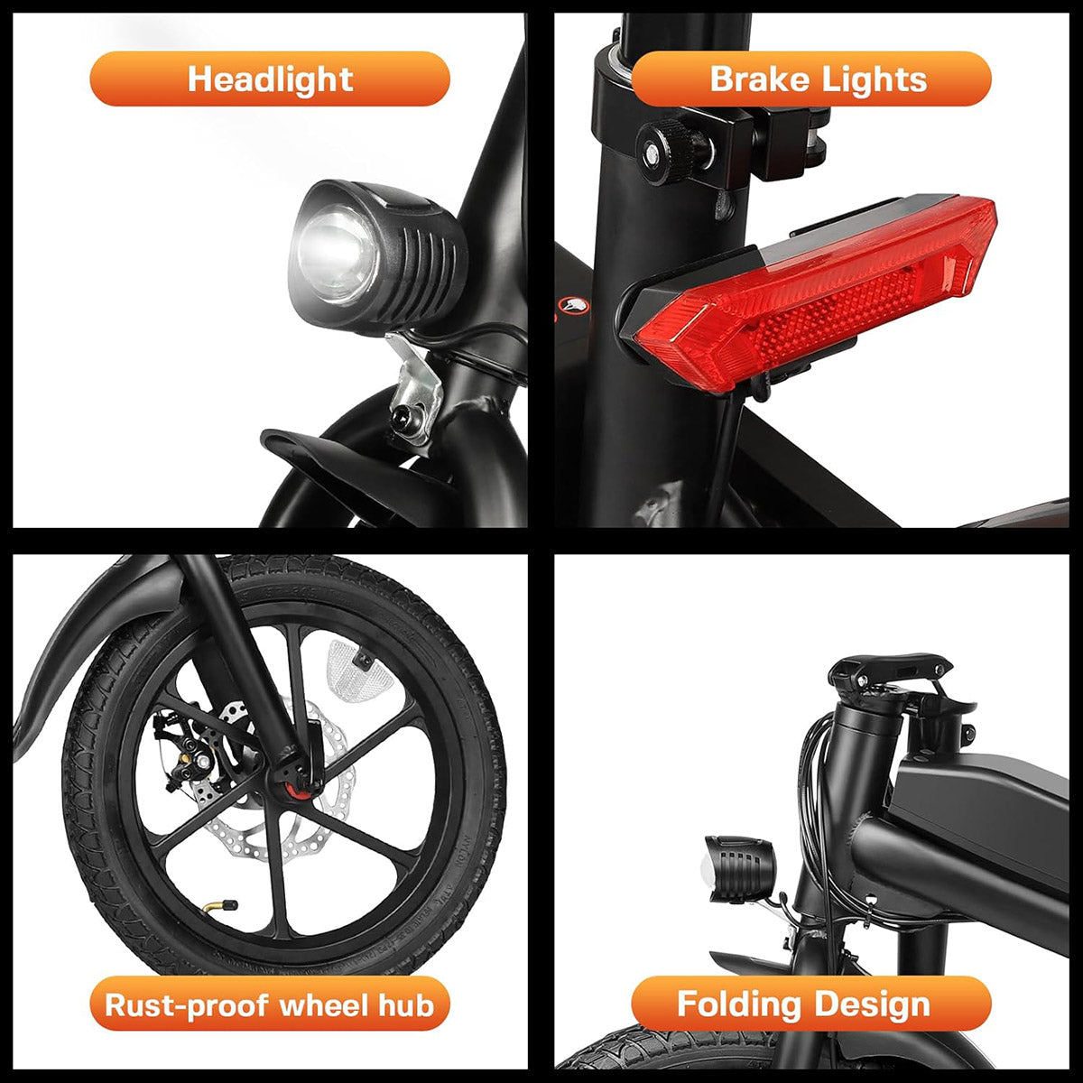 S5 16" x 2"  Folding Electric Bike 500W Peak Motor Adult Portable Ebike Lithium Battery City Commuter Bicycle Foldable Design