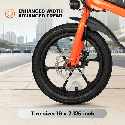 S5 16" x 2"  Folding Electric Bike 500W Peak Motor Adult Portable Ebike Lithium Battery City Commuter Bicycle Foldable Design