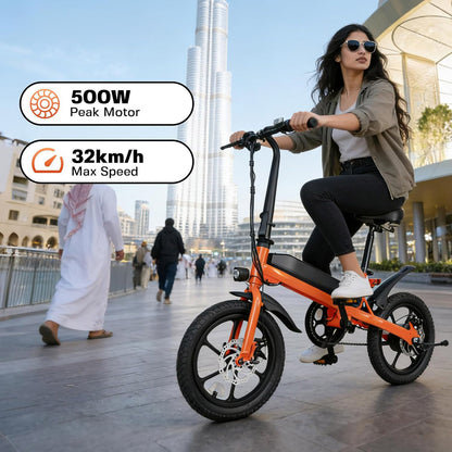 S5 16" x 2"  Folding Electric Bike 500W Peak Motor Adult Portable Ebike Lithium Battery City Commuter Bicycle Foldable Design