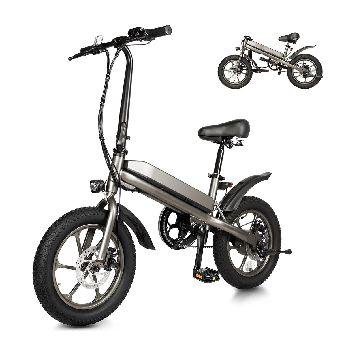 S5 16" x 2"  Folding Electric Bike 500W Peak Motor Adult Portable Ebike Lithium Battery City Commuter Bicycle Foldable Design
