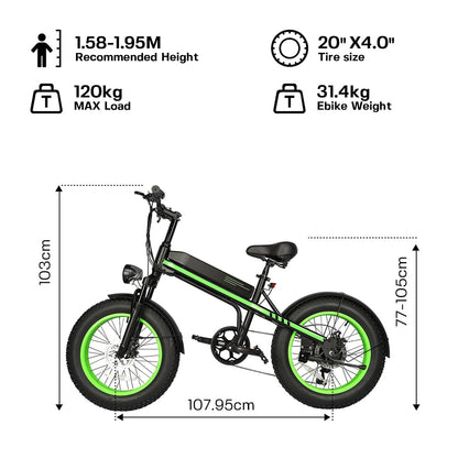 S5-20 InchX4 Wide tires Folding Electric Bicycle 500W Motor 36V Removable Battery Wheels Dual Disc Brake LED Light Urban Use Mode