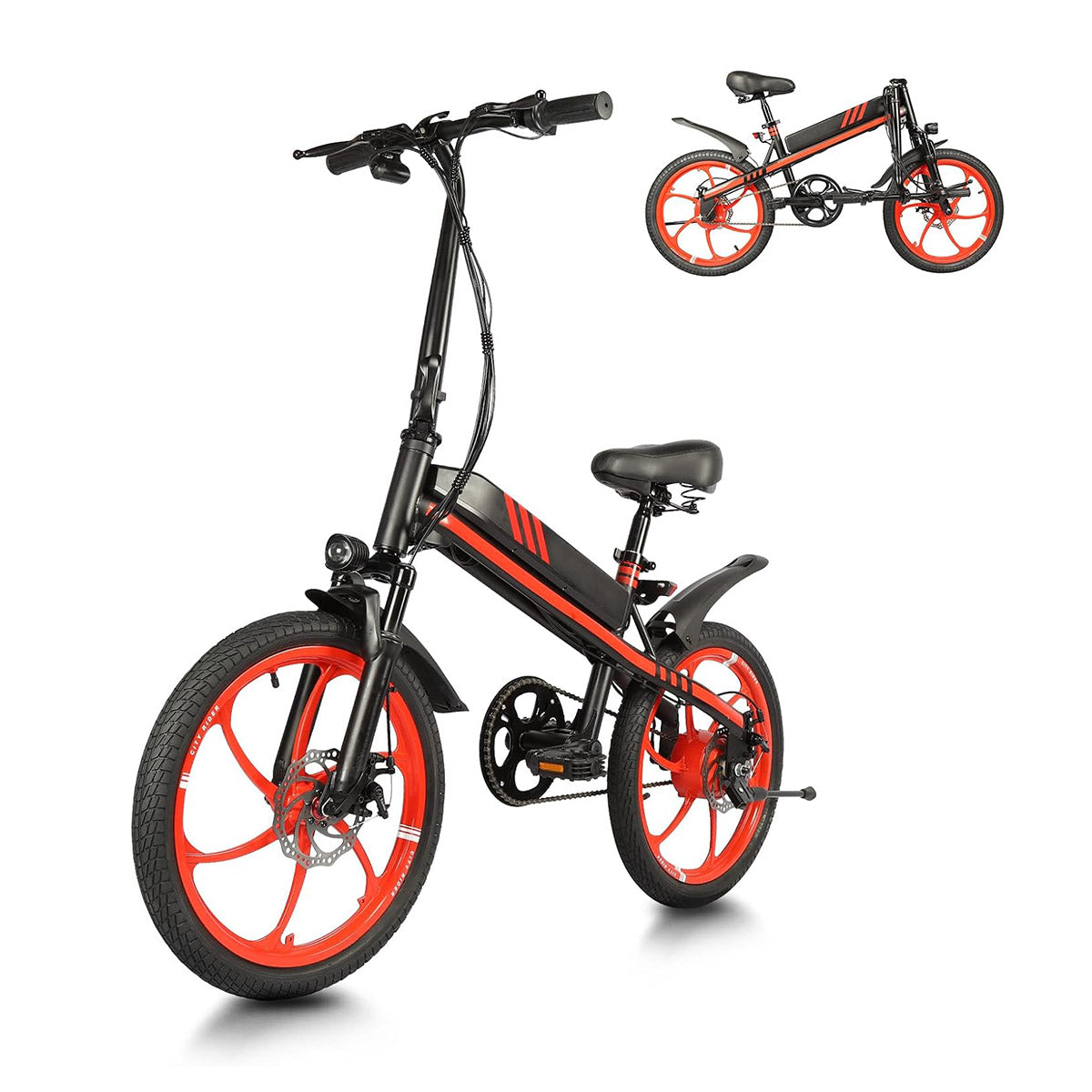 S5 16" x 2"  Folding Electric Bike 500W Peak Motor Adult Portable Ebike Lithium Battery City Commuter Bicycle Foldable Design