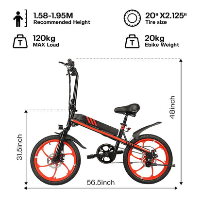 S5-20 InchX2 Folding Electric Bicycle 500W Motor 36V Removable Battery Wheels Dual Disc Brake LED Light Urban Use Model