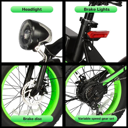 S5-20 InchX4 Wide tires Folding Electric Bicycle 500W Motor 36V Removable Battery Wheels Dual Disc Brake LED Light Urban Use Mode