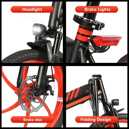 S5-20 InchX2 Folding Electric Bicycle 500W Motor 36V Removable Battery Wheels Dual Disc Brake LED Light Urban Use Model
