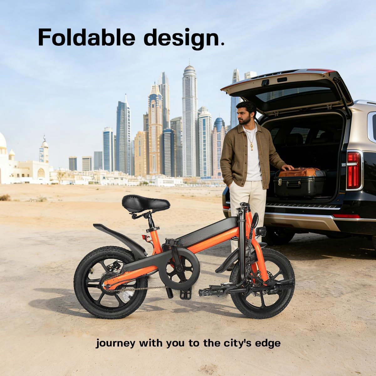 S5 16" x 2"  Folding Electric Bike 500W Peak Motor Adult Portable Ebike Lithium Battery City Commuter Bicycle Foldable Design