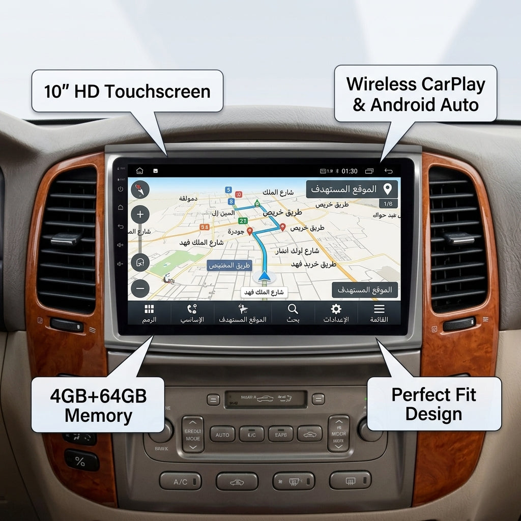 10 inch Android Car Navigation System for Toyota land cruiser 100 2005-2007 with Touch Screen, GPS, Bluetooth, WiFi, Apple CarPlay, Android Auto, Rear Camera Support, Smart Multimedia Player