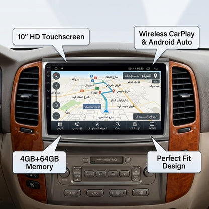 10 inch Android Car Navigation System for Toyota land cruiser 100 2005-2007 with Touch Screen, GPS, Bluetooth, WiFi, Apple CarPlay, Android Auto, Rear Camera Support, Smart Multimedia Player