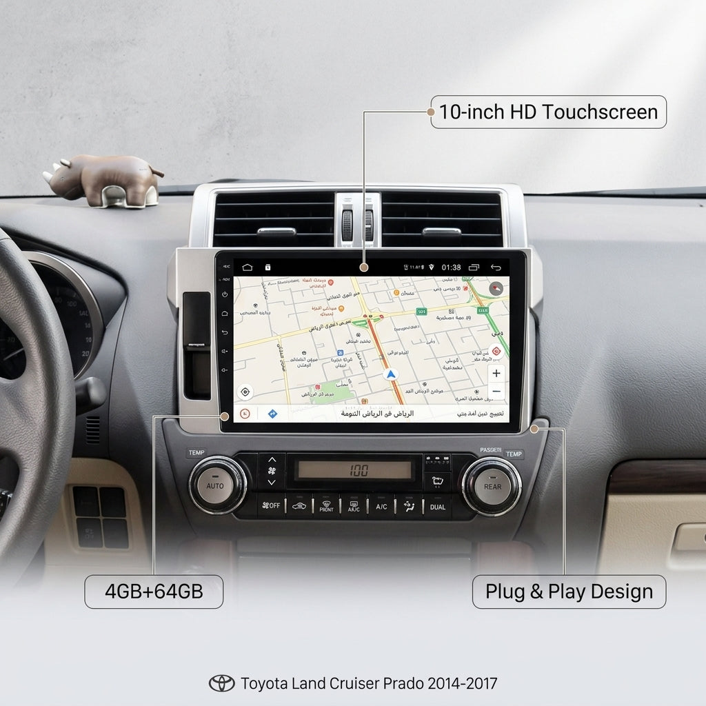 Android Car Navigation System for Toyota land cruiser Prado 2014-2017 with Touch Screen, GPS, Bluetooth, WiFi, Apple CarPlay, Android Auto, Rear Camera Support, Smart Multimedia Player