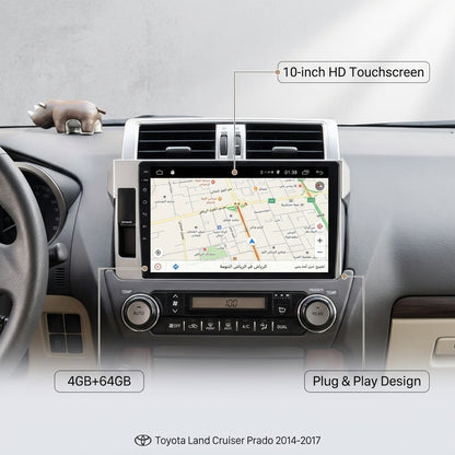 Android Car Navigation System for Toyota land cruiser Prado 2014-2017 with Touch Screen, GPS, Bluetooth, WiFi, Apple CarPlay, Android Auto, Rear Camera Support, Smart Multimedia Player