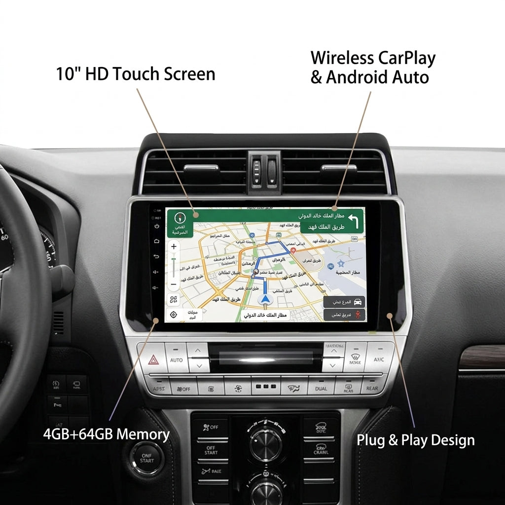 Android Car Navigation System for Toyota land cruiser Prado 2018 with Touch Screen, GPS, Bluetooth, WiFi, Apple CarPlay, Android Auto, Rear Camera Support, Smart Multimedia Player