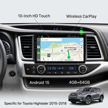 Smart Android Car Stereo System for  Toyota highlander 2015-2018 with GPS Navigation, Bluetooth 5.0, Dual WiFi, Wireless CarPlay, Android Auto, 4K Video, Rear Camera Support